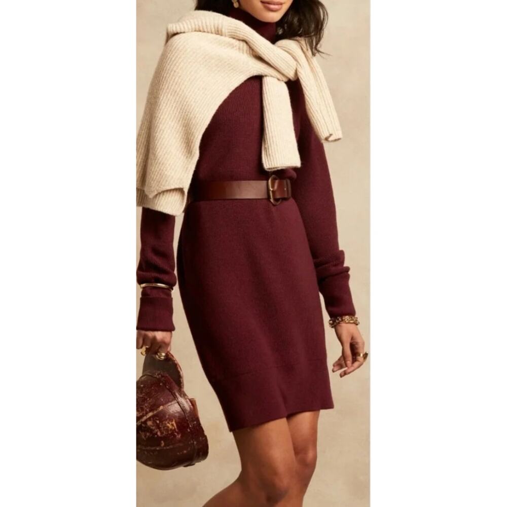 Banana Republic Maroon Merino Wool Turtleneck Sweater Dress XS